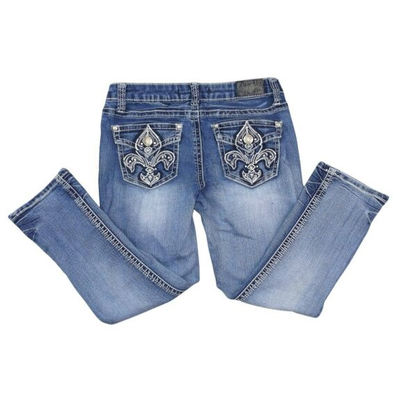 ZCO Jeans Womens Fluer De Lis Hipster Back Pockets Bling size 7 Juniors JH853 - Picture 2 of 4